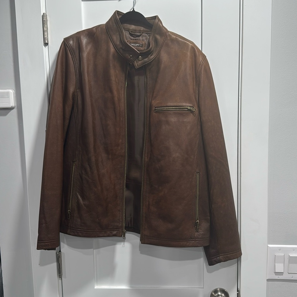 J. McLaughlin Brown Leather Racer Jacket - NWOT